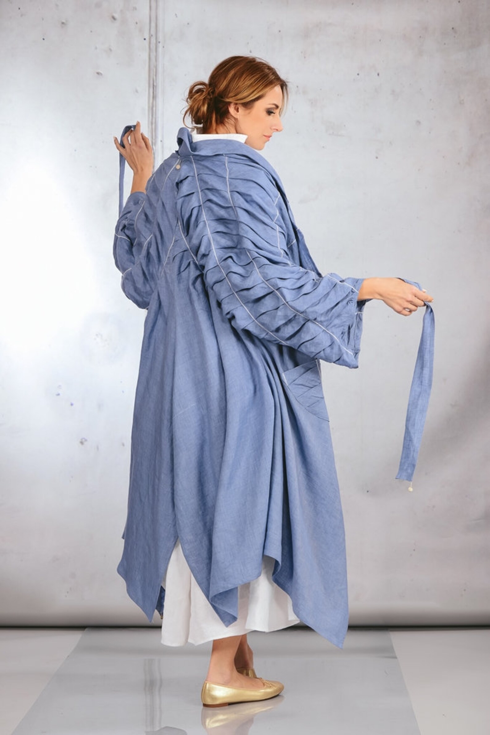 Blue Linen Coat Dress / Long Dress for Women / Linen Dress / Etsy