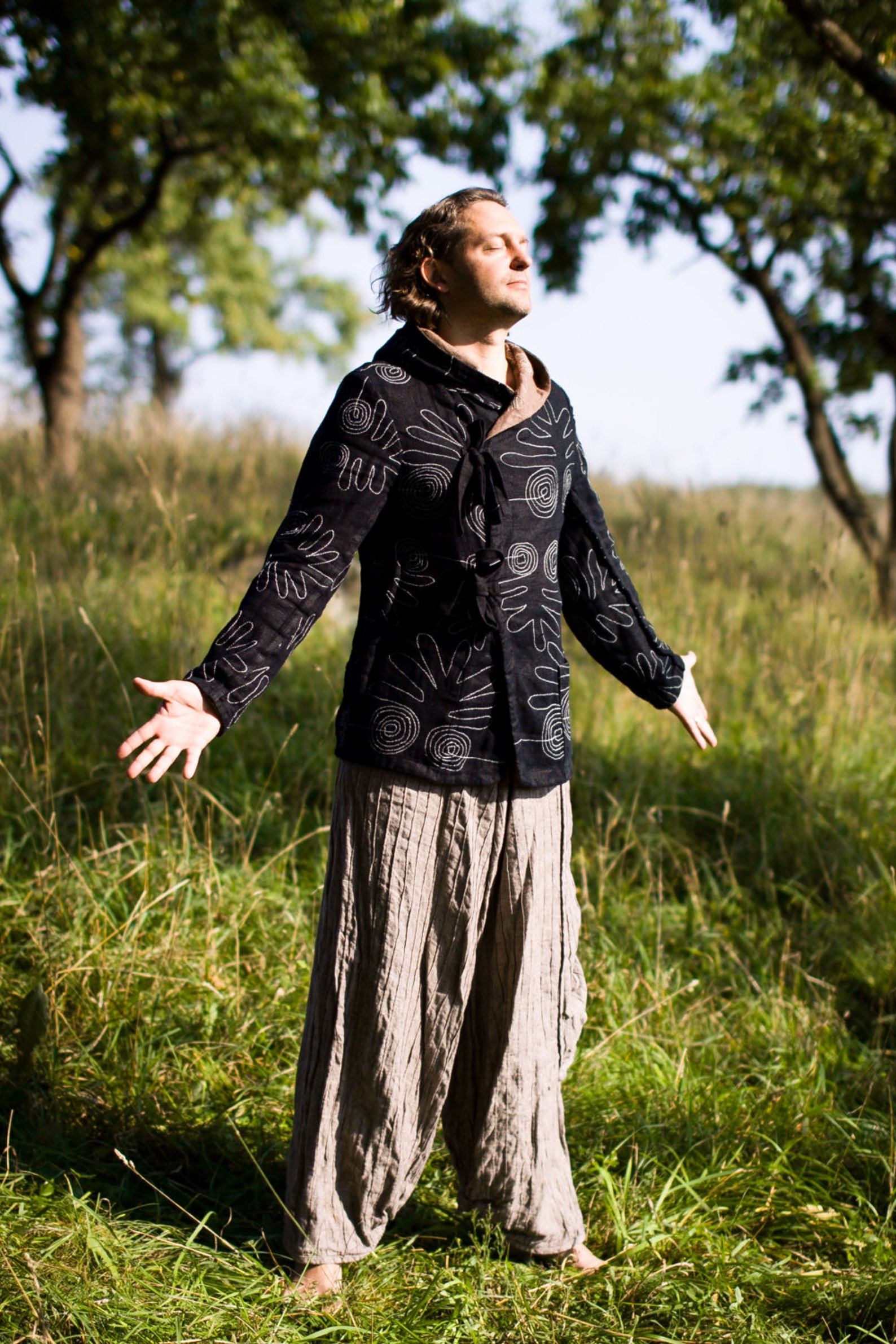 Black/brown Linen Jacket. Doubleside Men's Jacket. Natural Etsy