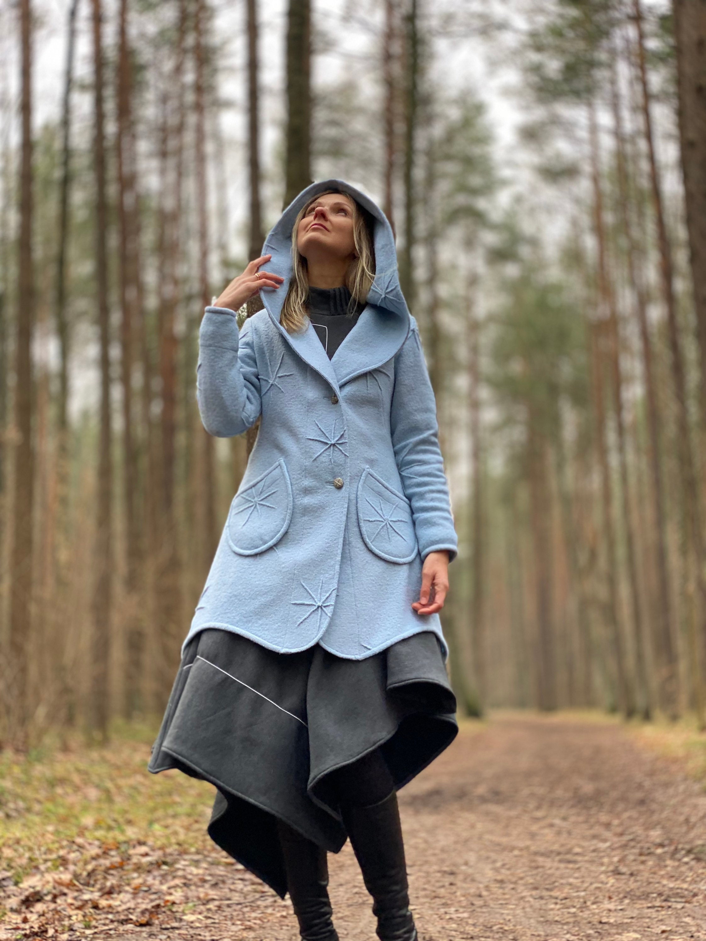 New Light Blue Unique Coat / Coat for Women / Long Jacket