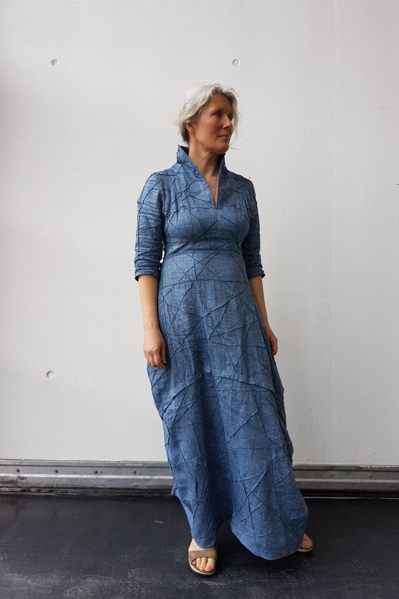 Blauwe linnen jurk / lange jurk voor vrouwen / linnen jurk / Etsy