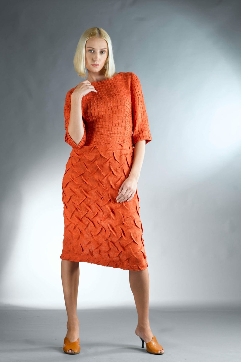 Orange Linen Dress / Linen Dress / Dresses for Women / Knee Etsy UK