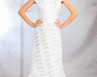 Unique Dress Aiste Anaite / Haute Couture Dress / All White Dress with Sleeves /  Cocktail Dress / White Dress for Women / Wedding Dresss