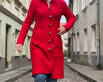 Aiste Anaite Unique Light  Red Coat Any Colors / Avant Garde / Women wool Coat / Plus Size Clothing / Stylish Coat / Maternity Clothing