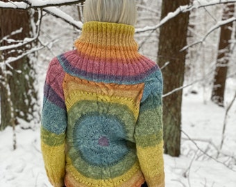 Mandala Alpaca Hand Knitting Sweater Aiste Anaite Clothing ~ Jamper Mandala for Women  ~ Cozy Comfy Colors Hand Made
