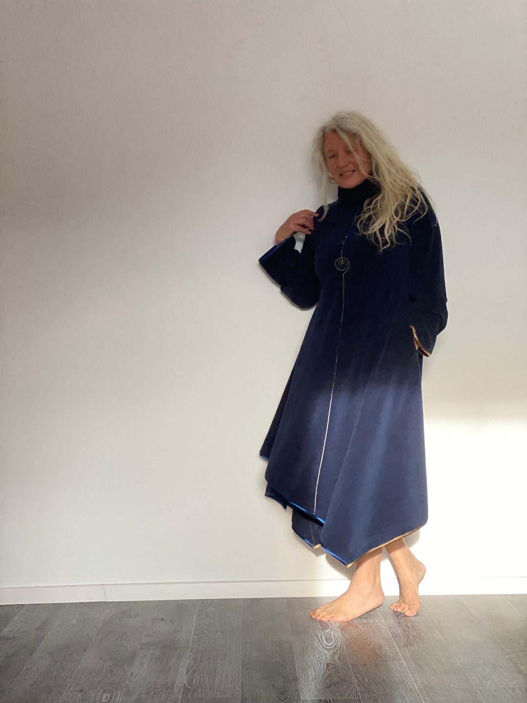 Blue Robe Dress Blue Cozy Ldress for Home and Outside - Robe Reversible Crimson ...