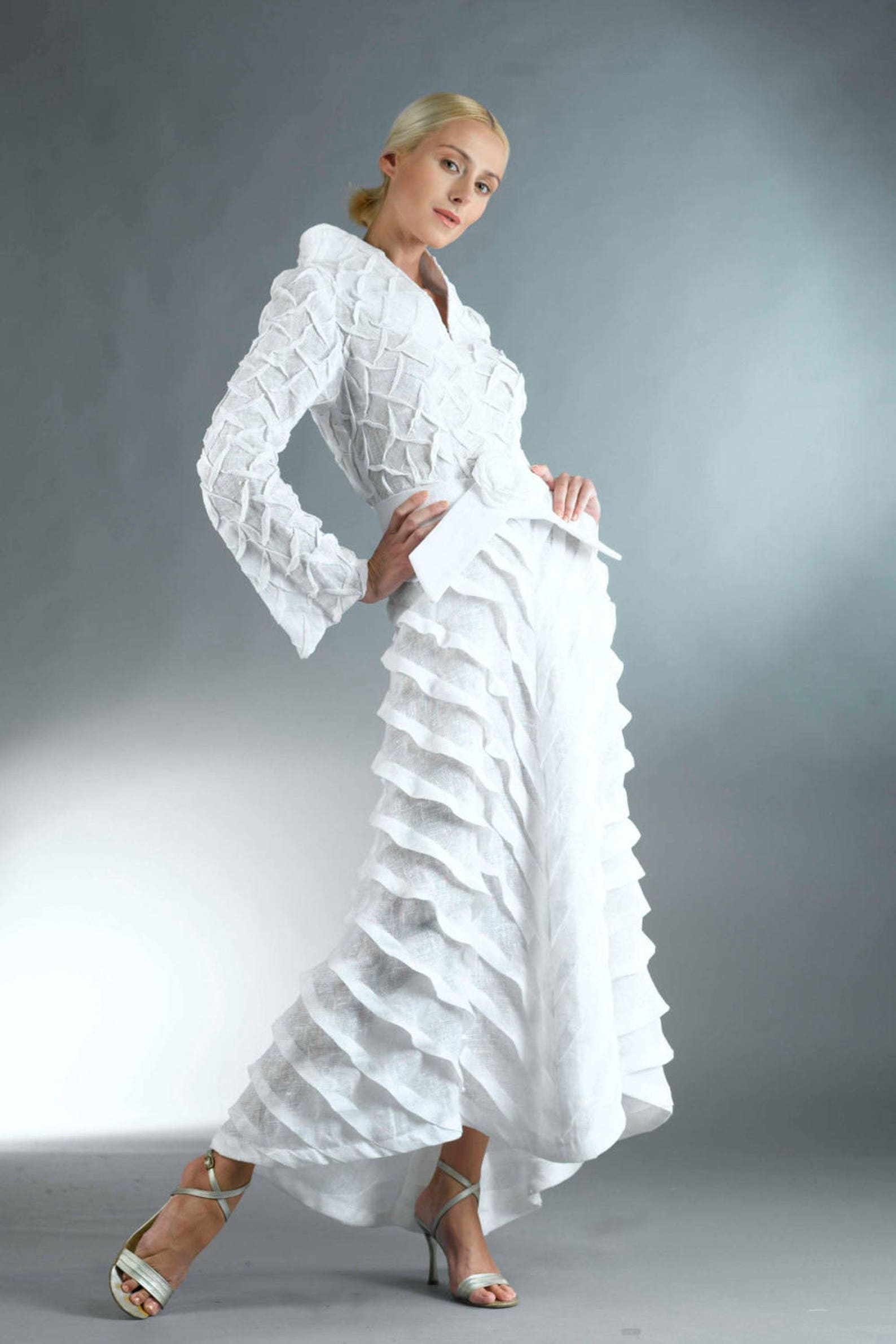 Haute Couture Kleid / alle weißen Kleid mit Ärmeln / | Etsy