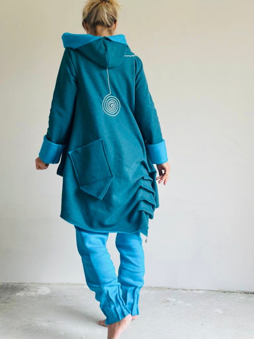 Blue Sporty Comfy Cozy Pullover With Hood Unisex Jumper Cotton Women's ...