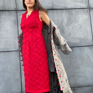 Unique Sculpture on the Fabric Aiste Anaite Red Linen Dress Semi Formal Dress Shirt Dress Womens Clothing Sleeveless Evening Dresses image 2