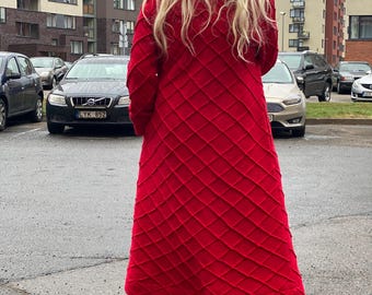 Avant garde clothing /  Light long Red Coat / Unique Fashion / Women long  wool Coat / Plus Size Clothing / Stylish Coat / with lining