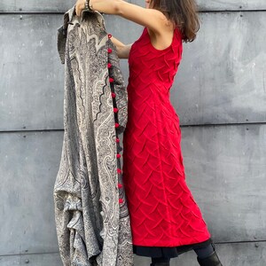 Unique Sculpture on the Fabric Aiste Anaite Red Linen Dress Semi Formal Dress Shirt Dress Womens Clothing Sleeveless Evening Dresses image 9