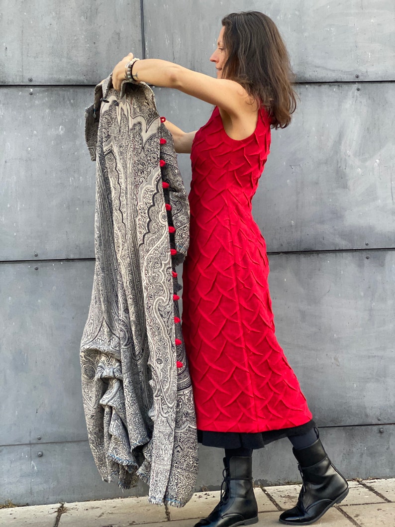 Unique Sculpture on the Fabric Aiste Anaite Red Linen Dress Semi Formal Dress Shirt Dress Womens Clothing Sleeveless Evening Dresses image 9