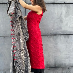 Unique Sculpture on the Fabric Aiste Anaite Red Linen Dress Semi Formal Dress Shirt Dress Womens Clothing Sleeveless Evening Dresses image 1