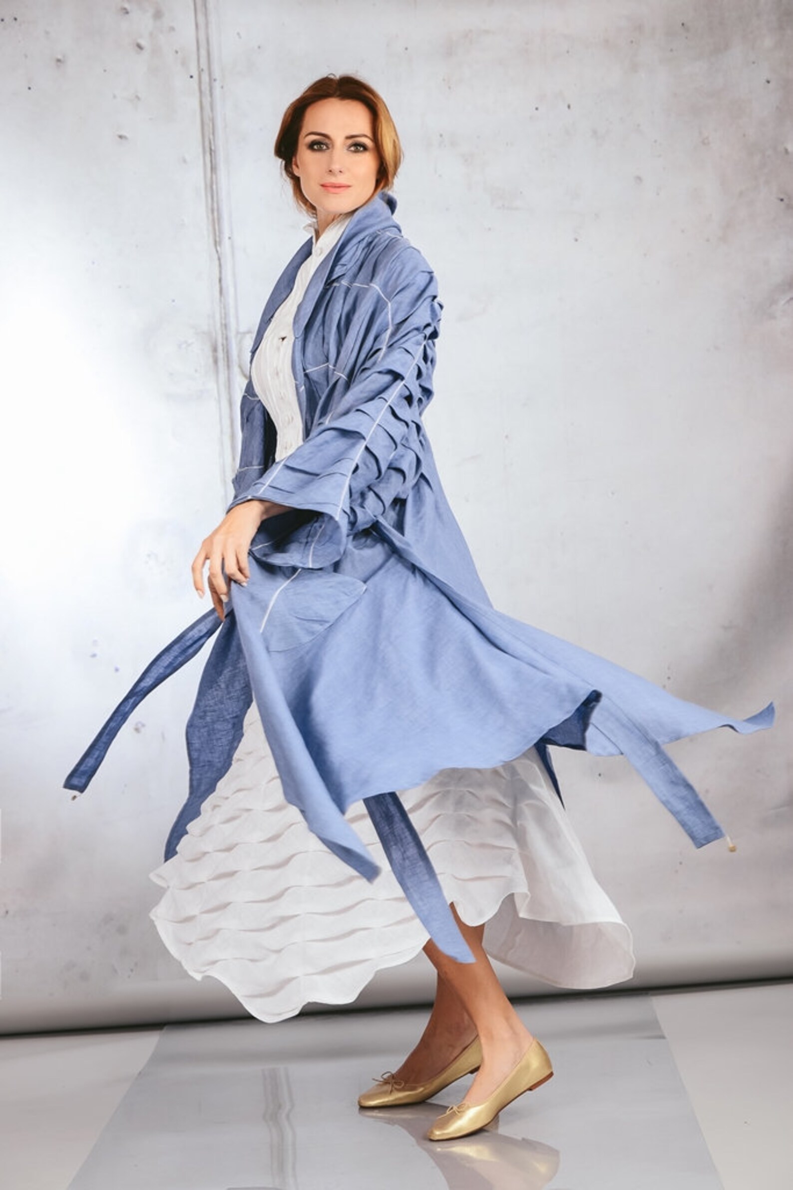 Blue Linen Coat Dress / Long Dress for Women / Linen Dress / Etsy