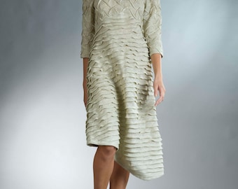 Aiste Fashion Dress / Long Dress for Women / Linen Dress / Ivory Long Sleeve Dress / Long Cocktail Dress / Ivory Evening Dress for Women