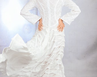 Aiste Anaite Kleid / Haute Couture Kleid / Ganz weißes Kleid mit Ärmeln / Kundenkleid / Langes weißes Kleid für Frauen / Hochzeitskleider