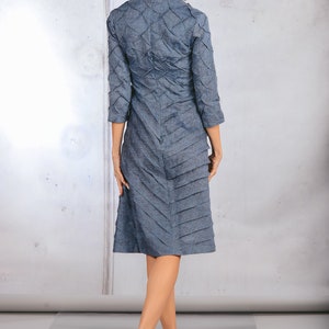 Blue Linen Dress with Sleeves - Sleeved Party Dress - Summer Wedding Attire - Elegant Ceremony, Bridesmaid, and Cocktail Attire image 4