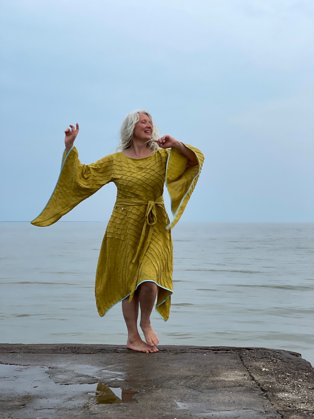 Robe romantique en lin Robe patineuse longueur genou avec