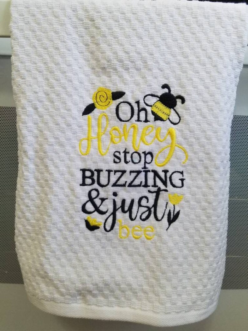 Bee Towel Kitchen Towel Embroidered With Bees Bee Decor Etsy