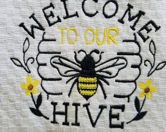 Embroidered Kitchen Towel with Bee Kind Bees and Polka dots Renovating  Decorate