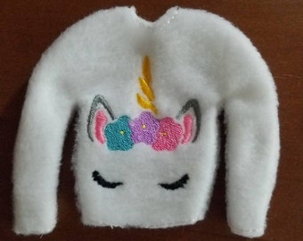 Elf doll unicorn Christmas sweater - elf clothes - elf sweater elf shirt embroidered 2022