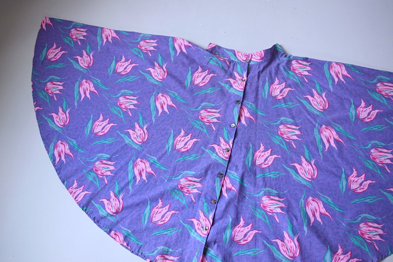 Vintage 1980s VERY RARE Laura Ashley Purple and Pink Floral Button Down Full Circle Skirt image 8