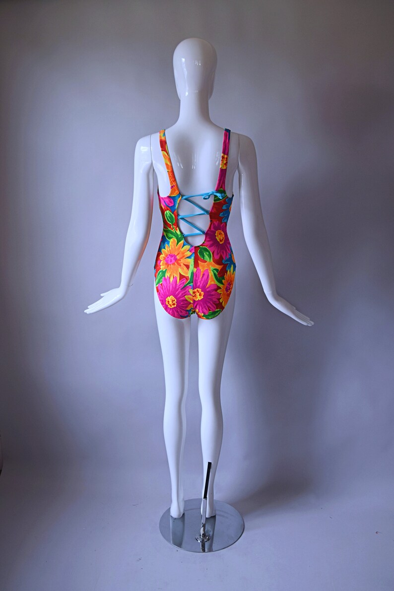 Vintage 1990s Sessa red floral print one piece swimsuit Swimwear 1990s 90s 2000s swim bathing suit image 6