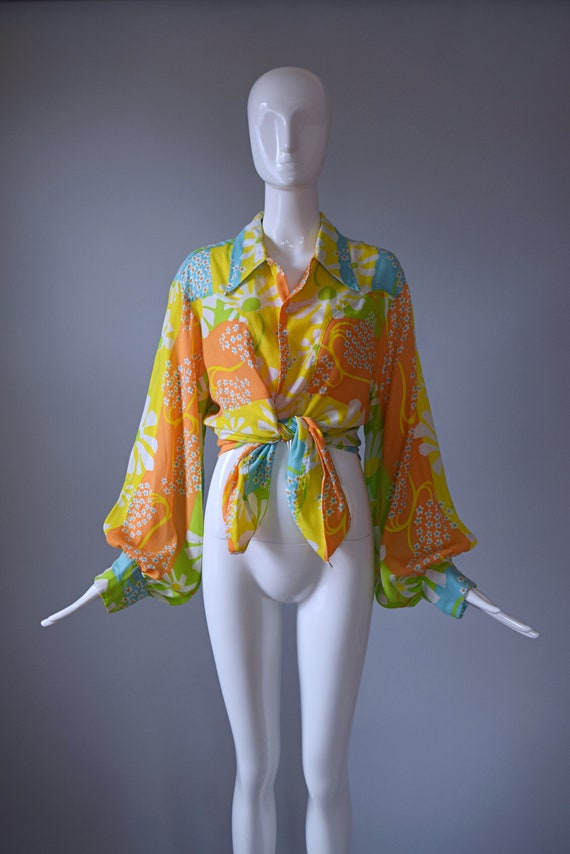 Vintage 1960s Never Needs Ironing Yellow Psychede… - image 4