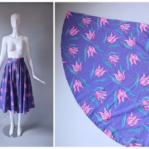 Vintage 1980s VERY RARE Laura Ashley Purple and Pink Floral Button Down Full Circle Skirt image 1