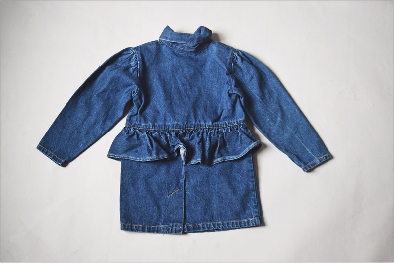 vtg 80s Toddler Girls Popsicle brand dark blue denim peplum button down dress w/ shoulder pads old school 1980s childrens jeans image 7