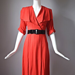 vtg 90s Dawn Joy Fashions red 3/4 sleeve wrap style flapper dress retro colorblock colorful 1990s pinup dress image 4
