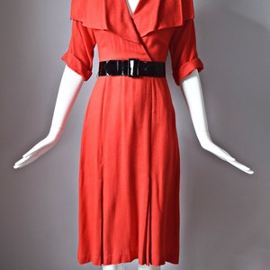vtg 90s Dawn Joy Fashions red 3/4 sleeve wrap style flapper dress retro colorblock colorful 1990s pinup dress image 3