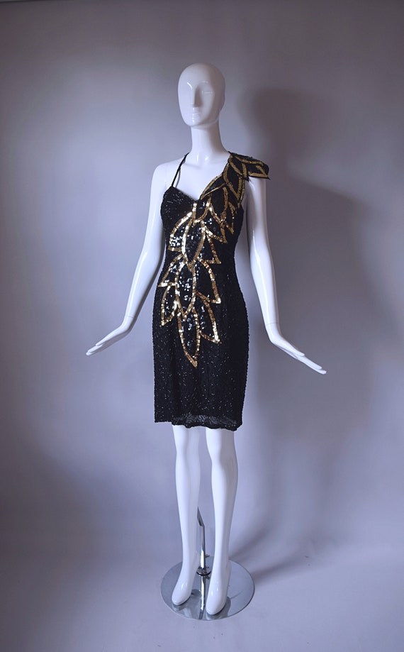 Vintage 1990s NiteLine black and gold glass bead … - image 7
