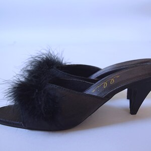 Vintage 1990s Ellie black marabou feather peep toe kitten heel Shoes 1990s 90s 2000s shoes image 5