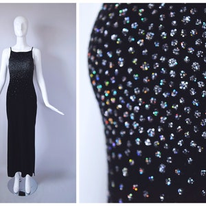 Vintage 1990s Jump Apparel Co. Black Velvet Floor Length Dress with Silver Glitter Detail | retro 90s Y2K 2000s |