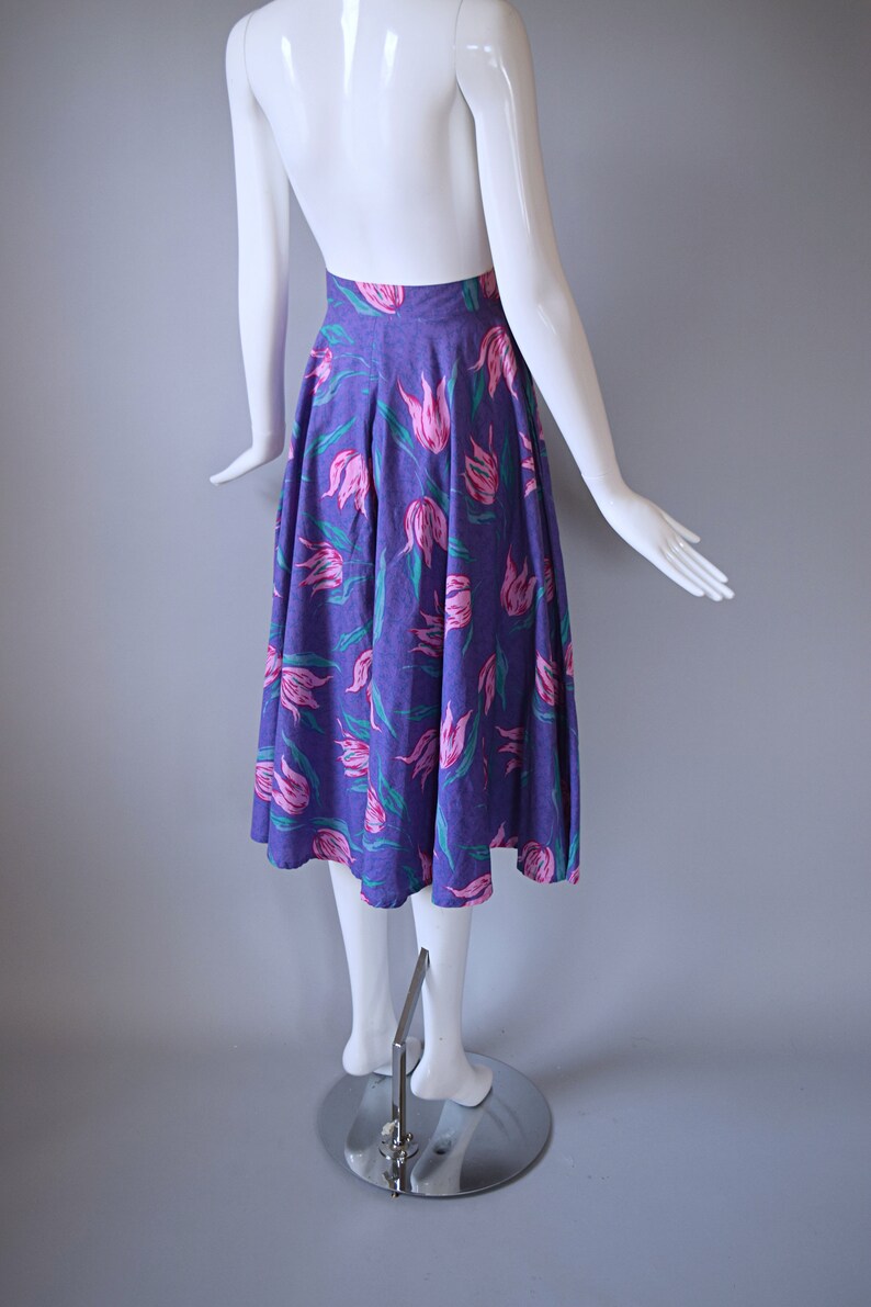 Vintage 1980s VERY RARE Laura Ashley Purple and Pink Floral Button Down Full Circle Skirt image 10