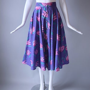 Vintage 1980s VERY RARE Laura Ashley Purple and Pink Floral Button Down Full Circle Skirt image 4