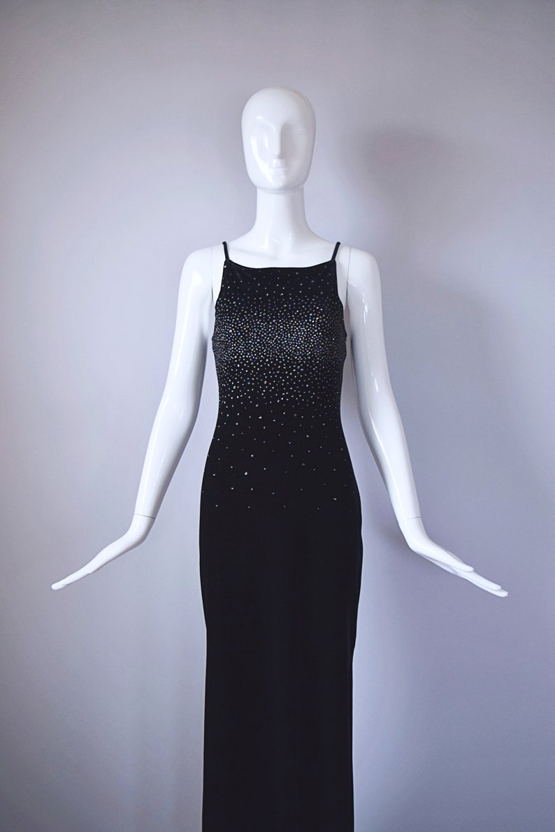 Vintage 1990s Jump Apparel Co. Black Velvet Floor Length Dress with Silver Glitter Detail retro 90s Y2K 2000s image 6