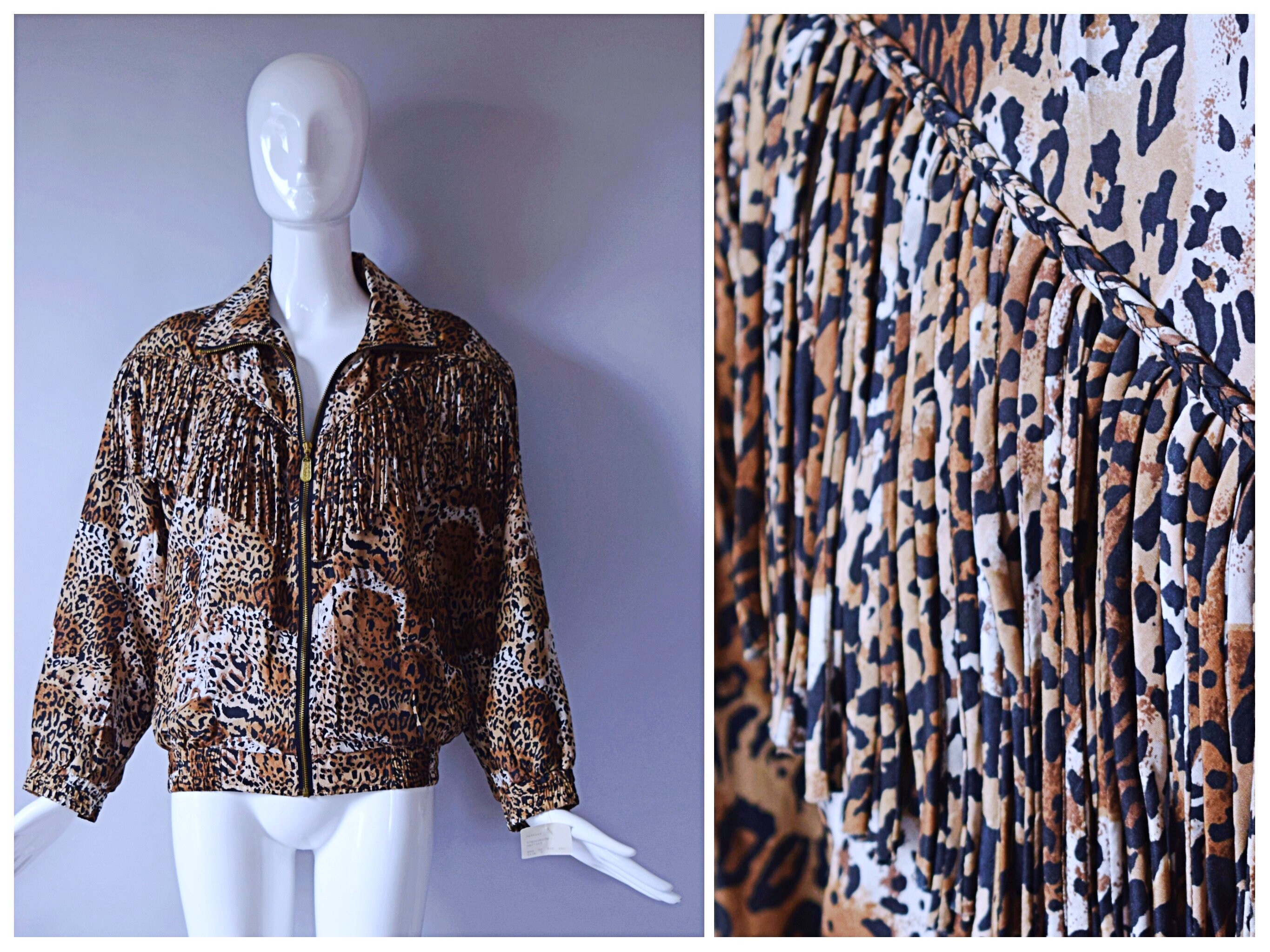 Vintage 1990s Fuda International Cheetah Print Silk Fringe Trim 