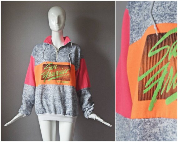 vtg 80s San Francisco grey and neon pink + orange