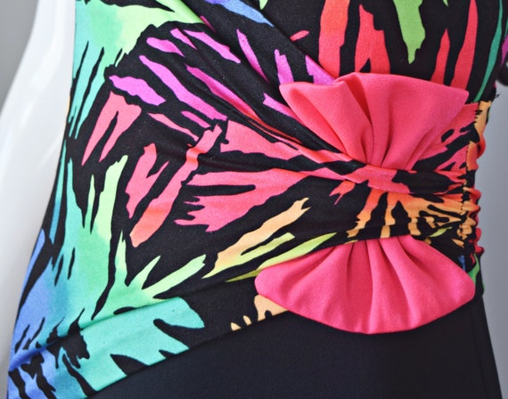 vtg 90s Catalina black and neon palm leaf print f… - image 4