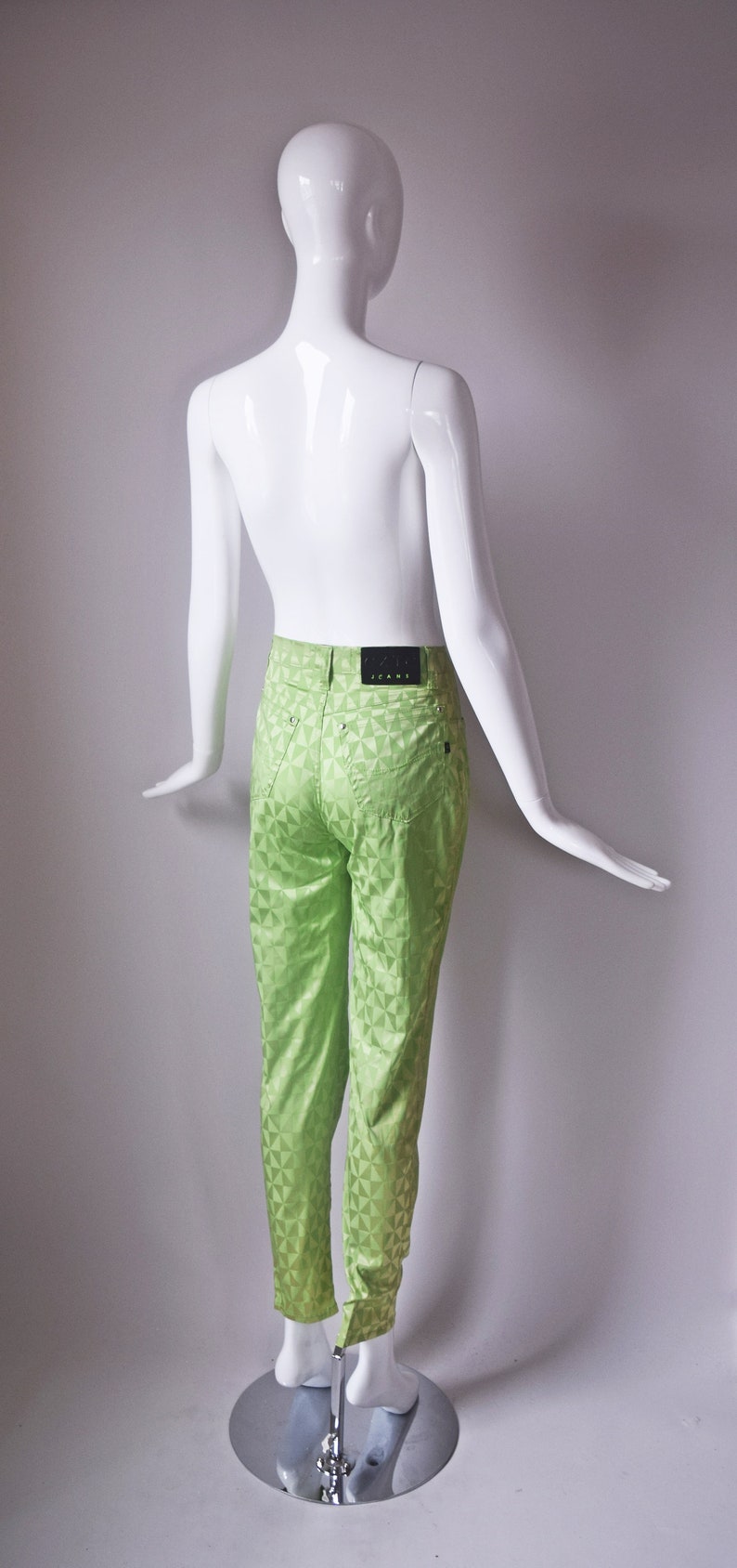 vtg 90s Exte Jeans lime green kaleidoscope pattern slim cut low waist pants y2k 1990s size 28 slim cut womens straight trouser slacks image 8