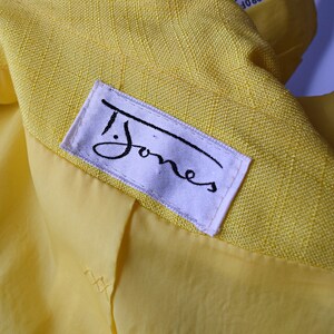 Vintage 1960s T. Jones Lemon Yellow 3/4 Length Sleeve Cropped Blazer Jacket with Gold and Yellow Enamel Painted Buttons image 8
