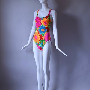 Vintage 1990s Sessa red floral print one piece swimsuit Swimwear 1990s 90s 2000s swim bathing suit image 3