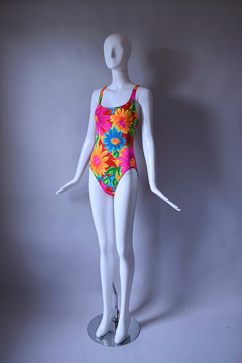 Vintage 1990s Sessa red floral print one piece swimsuit Swimwear 1990s 90s 2000s swim bathing suit image 3