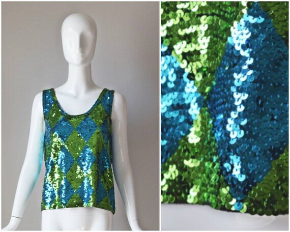 blue green sequin top