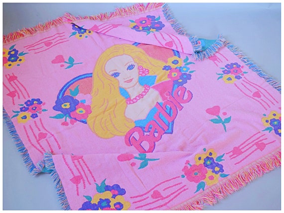 Vintage 1990s Beacon Barbie Pink Woven Jacquard Tapestry Throw Blanket  1990s 90s 2000s Home Goods 