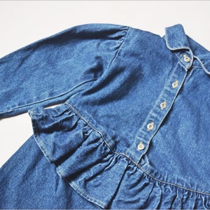 vtg 80s Toddler Girls Popsicle brand dark blue denim peplum button down dress w/ shoulder pads old school 1980s childrens jeans image 3