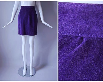 Vintage 1990s Winlit purple suede leather pencil Skirt | 1990s 90s 2000s skirt
