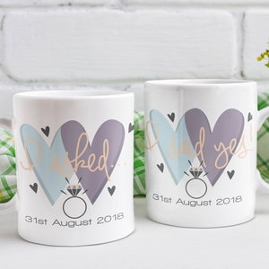 Personalised engagement Mug Set he asked I said yes mugs engagement announcement celebration mugs he liked it couples mug set engagement