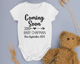 Personalised Baby announcement idea Coming soon Pregnancy gift Baby vest Announcement gift parents